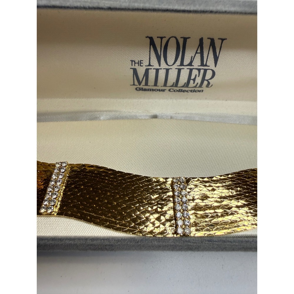 Nolan Miller Glamour Collection Gold Tone Mesh Rhinestone Statement Bracelet Box